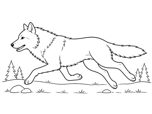 Thumbnail Ausmalbild Wolf rennend