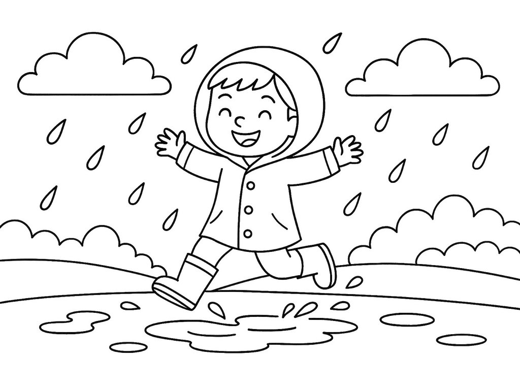 Ausmalbild Herbst durch den Regen