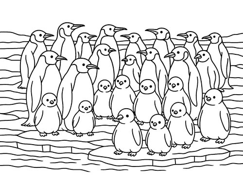 Thumbnail Ausmalbild Pinguin Kolonie einfach