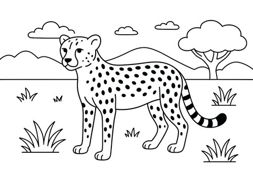 Thumbnail Ausmalbild Gepard in der Savanne