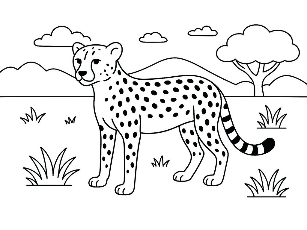 Ausmalbild Gepard in der Savanne