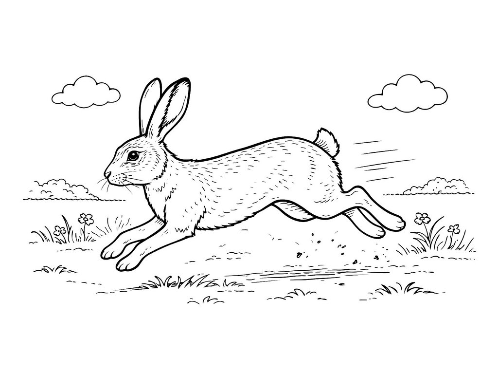 Ausmalbild Hase rennender Feldhase