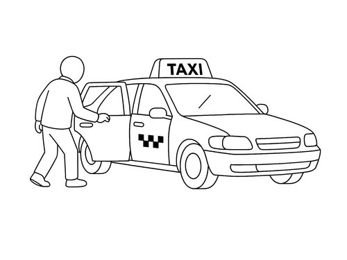 Thumbnail Ausmalbild Taxi Person steigt ein