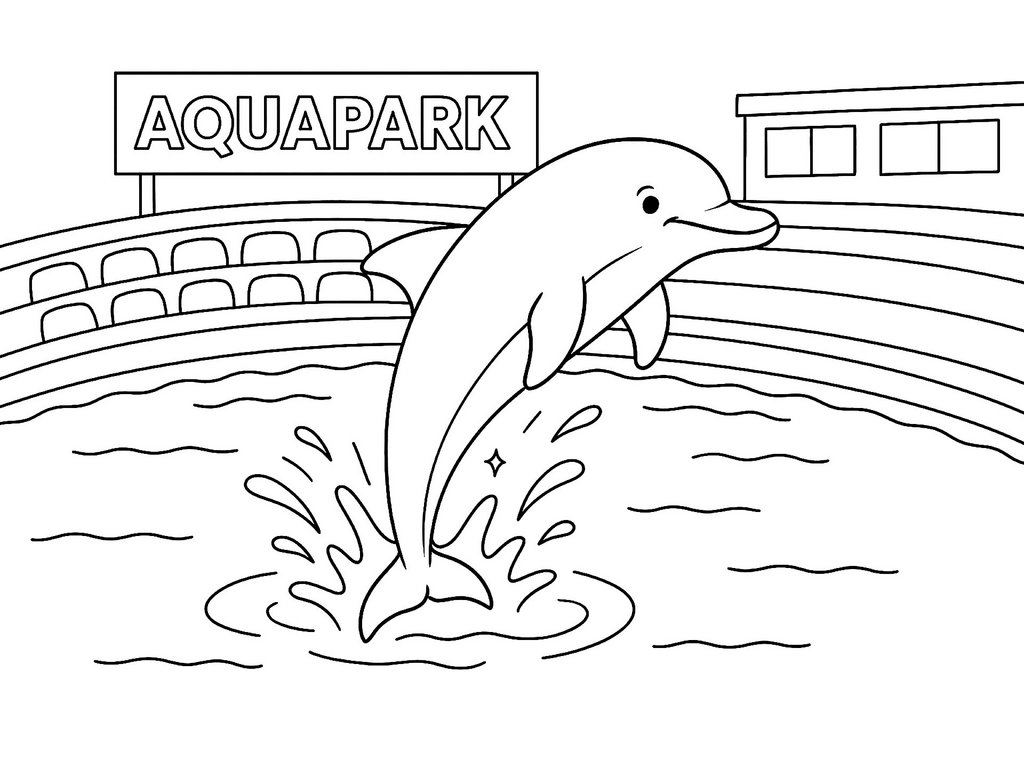 Ausmalbild Delfin im Aquapark