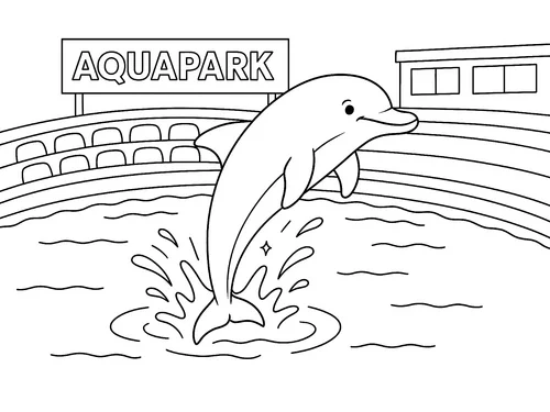 Thumbnail Ausmalbild Delfin im Aquapark