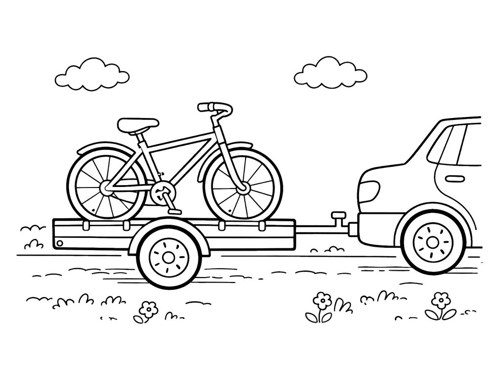 Ausmalbild Fahrrad auf Anhänger