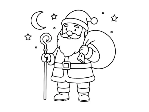 Thumbnail Ausmalbild Nikolaus vor Sternenhimmel