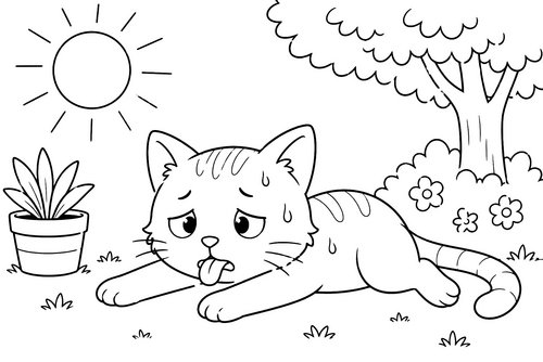 Thumbnail Ausmalbild Katze ist es zu heiss