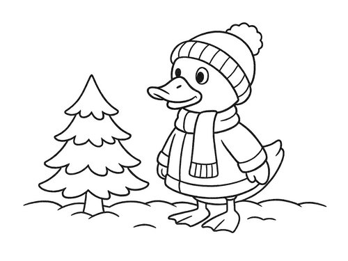 Thumbnail Ausmalbild Ente in Winterkleidung