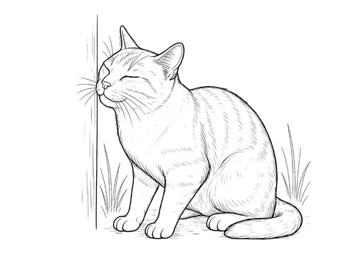 Thumbnail Ausmalbild schmusende realistische Katze