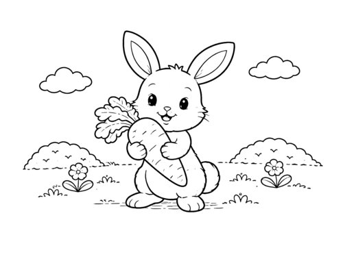 Thumbnail Ausmalbild Hase mit Karotte