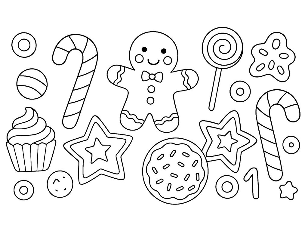 Ausmalbild Weihnachten Süssigkeiten