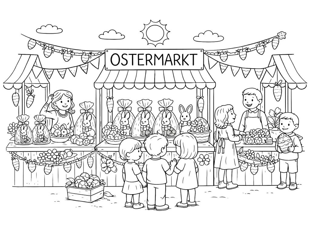 Ausmalbild Ostern Ostermarkt