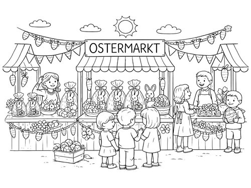 Thumbnail Ausmalbild Ostern Ostermarkt