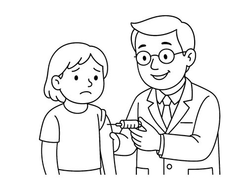 Thumbnail Ausmalbild Kind beim Impfen