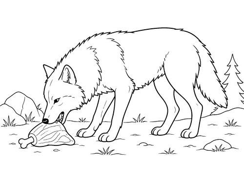 Thumbnail Ausmalbild Wolf frisst