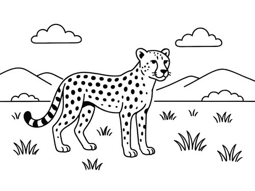 Thumbnail Ausmalbild Gepard stehend