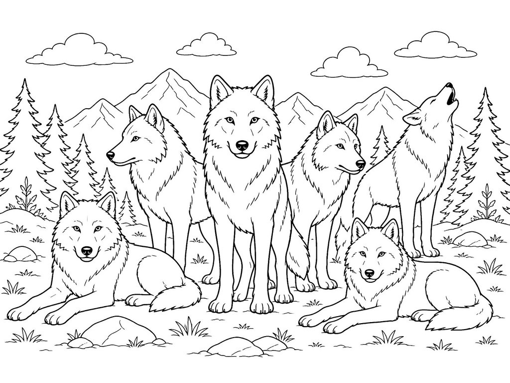 Ausmalbild Wolf Wolfsrudel