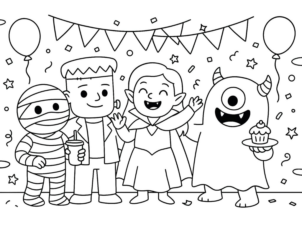 Ausmalbild Halloween Party