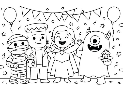 Thumbnail Ausmalbild Halloween Party