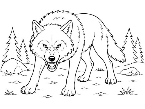 Thumbnail Ausmalbild Wolf aggressiver Wolf