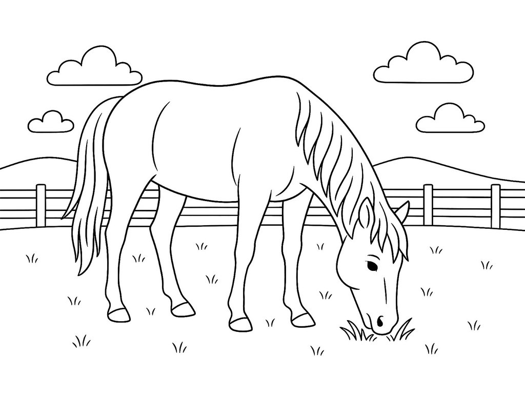 Ausmalbild grasendes Pferd