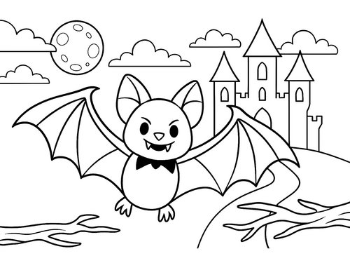 Thumbnail Ausmalbild Halloween Vampirfeldermaus