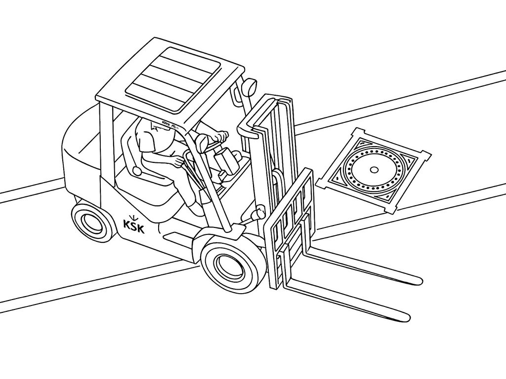 Ausmalbild Gabelstapler von oben