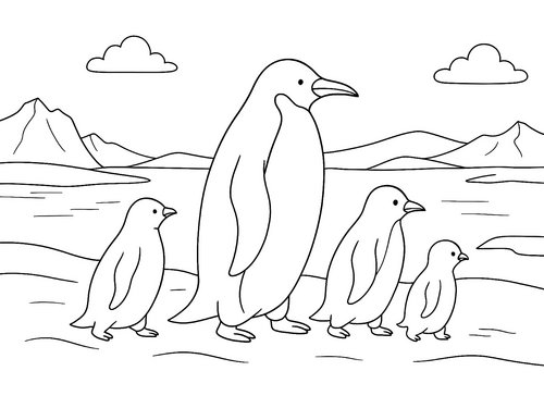 Thumbnail Ausmalbild Pinguinfamilie