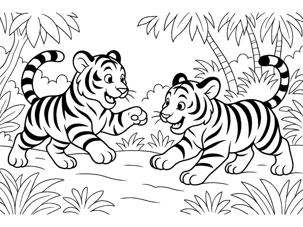 Ausmalbild spielende Tiger