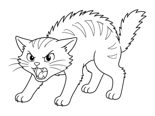 Thumbnail Ausmalbild Katze fauchende Katze