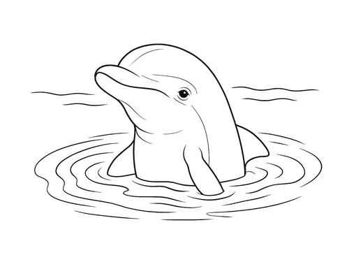 Thumbnail Ausmalbild Delfin schaut aus dem Wasser realistisch