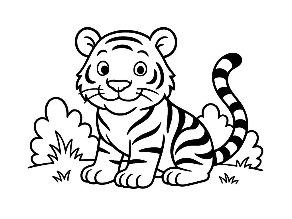 Ausmalbild kleiner sitzender Tiger Variante 2