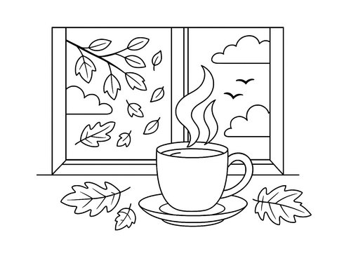 Thumbnail Ausmalbild Herbst Teetasse