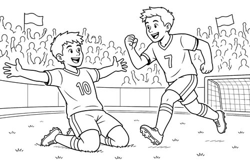 Thumbnail Ausmalbild Sport Fussball jubelnde Spieler