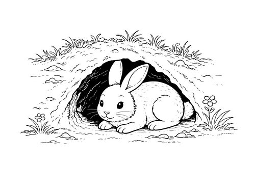 Thumbnail Ausmalbild Hase in Hoehle
