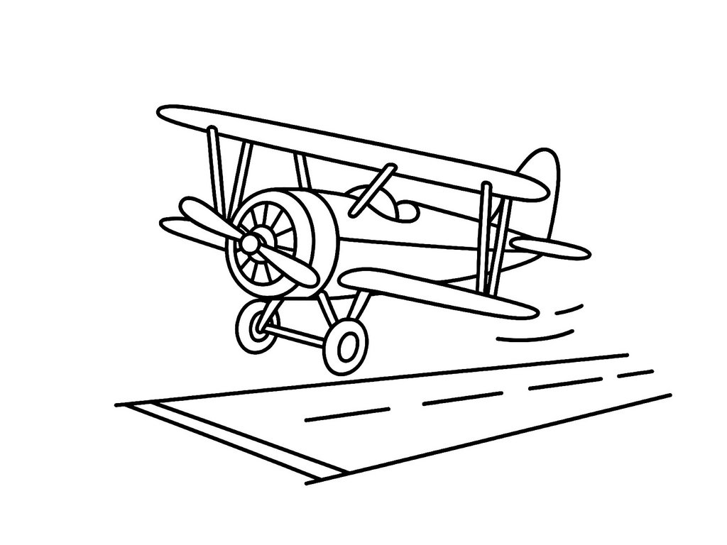 Ausmalbild Doppeldecker auf der Landebahn