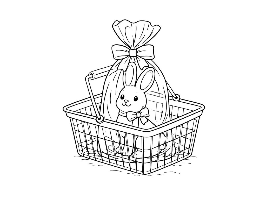 Ausmalbild Ostern Schokoosterhase im Einkaufskorb