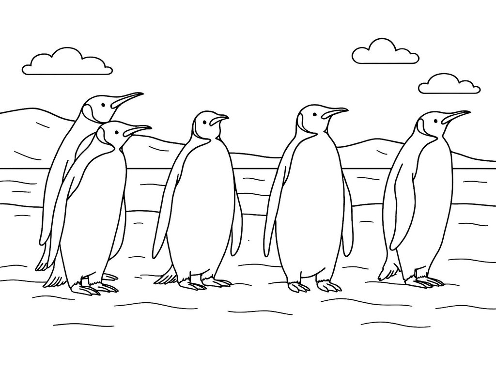 Ausmalbild Pinguin mehrere Pinguine