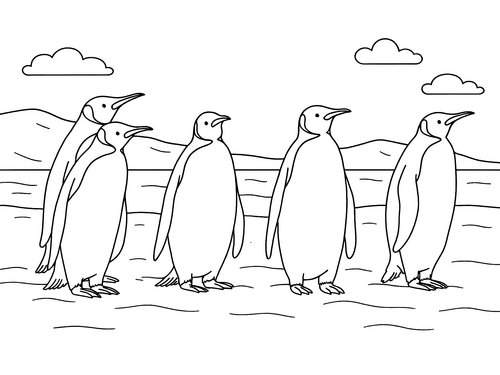 Thumbnail Ausmalbild Pinguin mehrere Pinguine