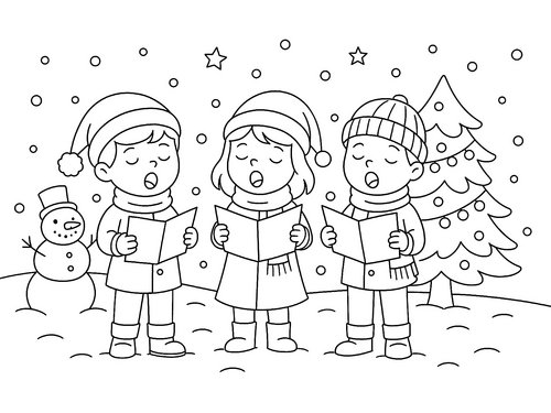 Thumbnail Ausmalbild Weihnachten Kinder singen Weihnachtslieder