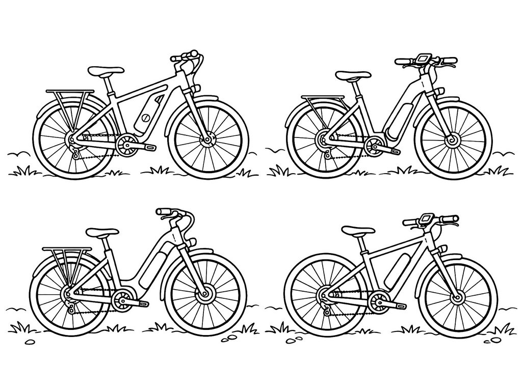 Ausmalbild Fahrrad mehrere Ebikes