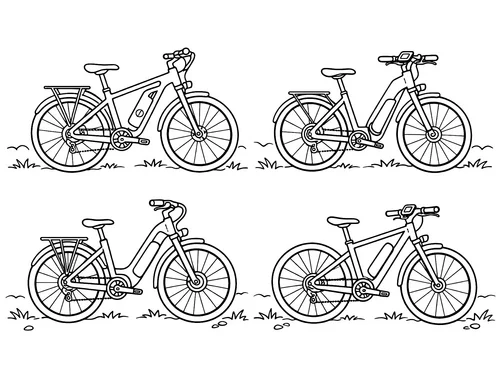 Thumbnail Ausmalbild Fahrrad mehrere Ebikes