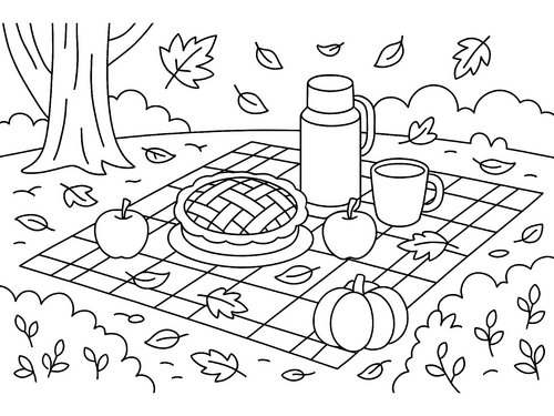 Thumbnail Ausmalbild Herbst Picknick