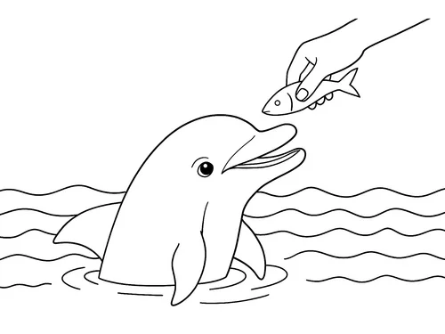 Thumbnail Ausmalbild Delfin wird gefüttert