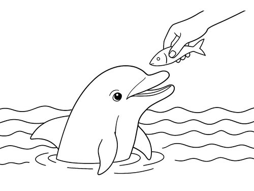 Thumbnail Ausmalbild Delfin wird gefüttert