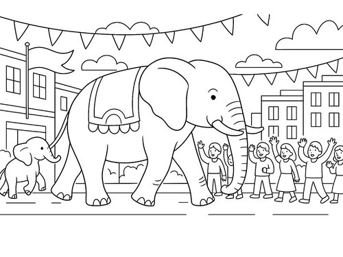 Thumbnail Ausmalbild Elefant auf einer Parade