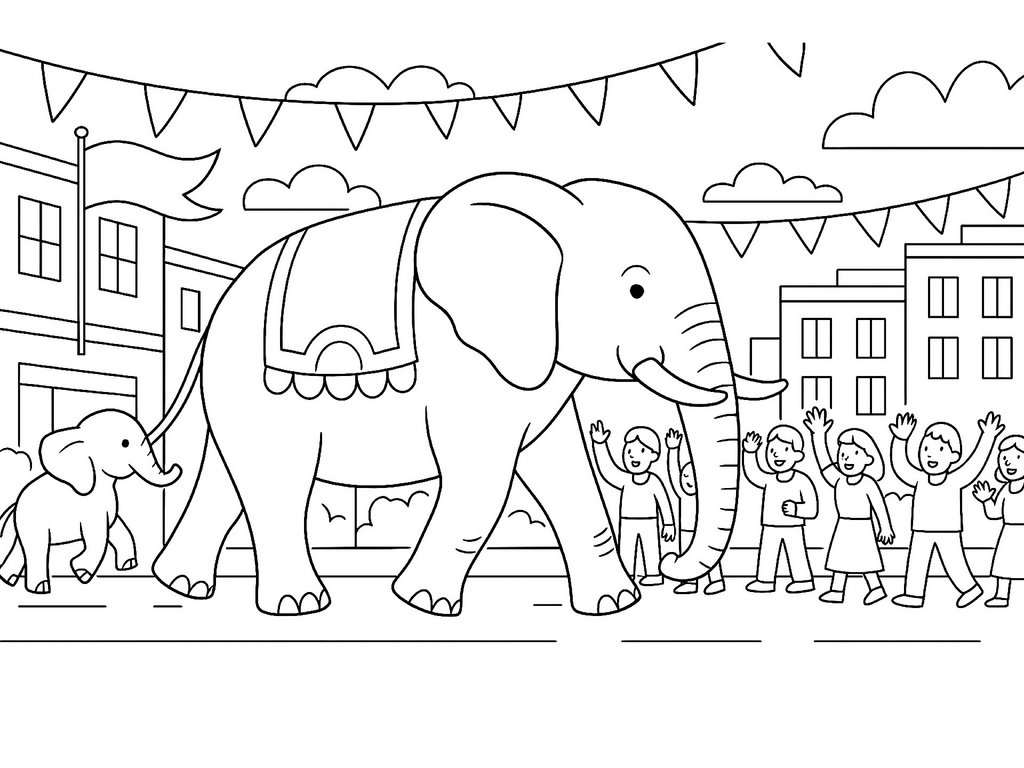 Ausmalbild Elefant auf einer Parade