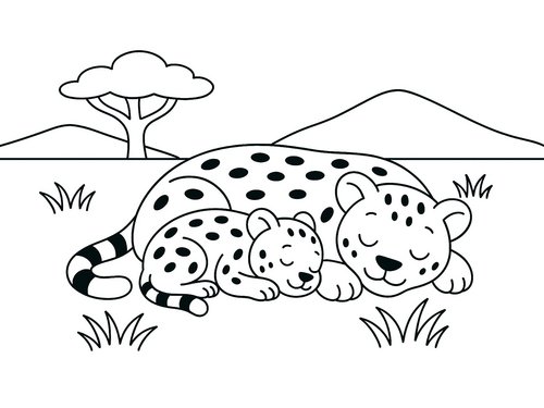 Thumbnail Ausmalbild Muttergepard mit Jungem