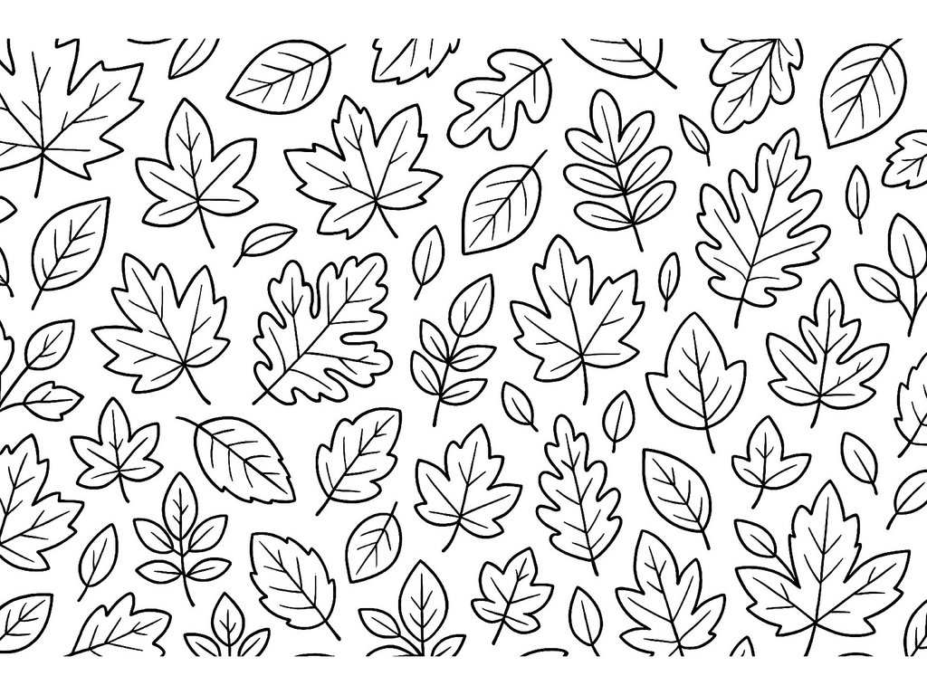 Ausmalbild Herbst viele Herbstblätter
